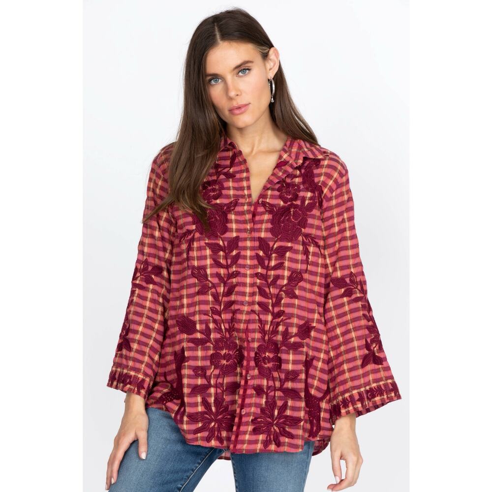 Johnny Was Workshop Martina Kimono Sleeve Oversized Shirt Embroidered Small